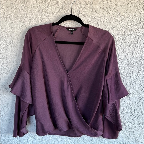 Express Women's Plum Ruffle Sleeve Blouse - Picture 1 of 16